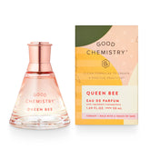 Good Chemistry Queen Bee bottle close-up emphasizes bold design.