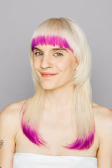 Front Row Purple dye on hair demonstrates bold, conditioning tint