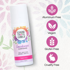 Good For You Girls clear roll-on underarm example for discreet odor control.