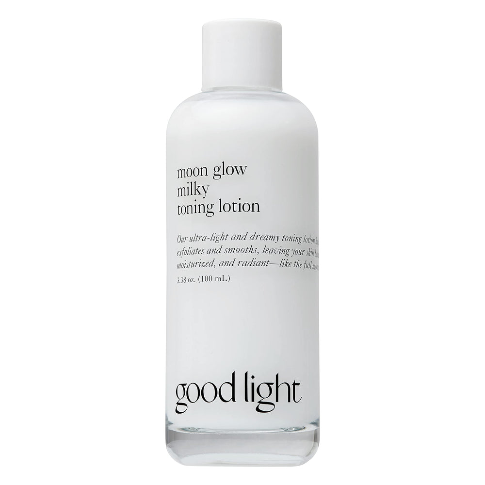 Good Light Moon Glow Milky Toner bottle close-up showing gentle hydration for radiant skin