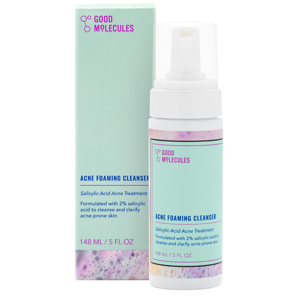 Good Molecules Acne Foaming Cleanser bottle supports daily cleansing for clearer-looking skin.