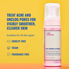 Good Molecules Acne Foaming Cleanser foam lather delivers gentle exfoliation.