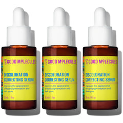 Good Molecules Discoloration Correcting Serum Pack 3 bottle pour for easy, quick absorption.