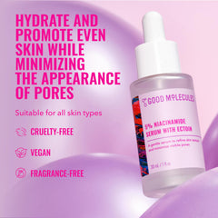 Good Molecules Niacinamide Serum with Ectoin pour captures fast-absorbing hydration.