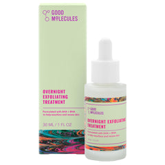 Good Molecules overnight exfoliating treatment bottle promises brighter, smoother skin.