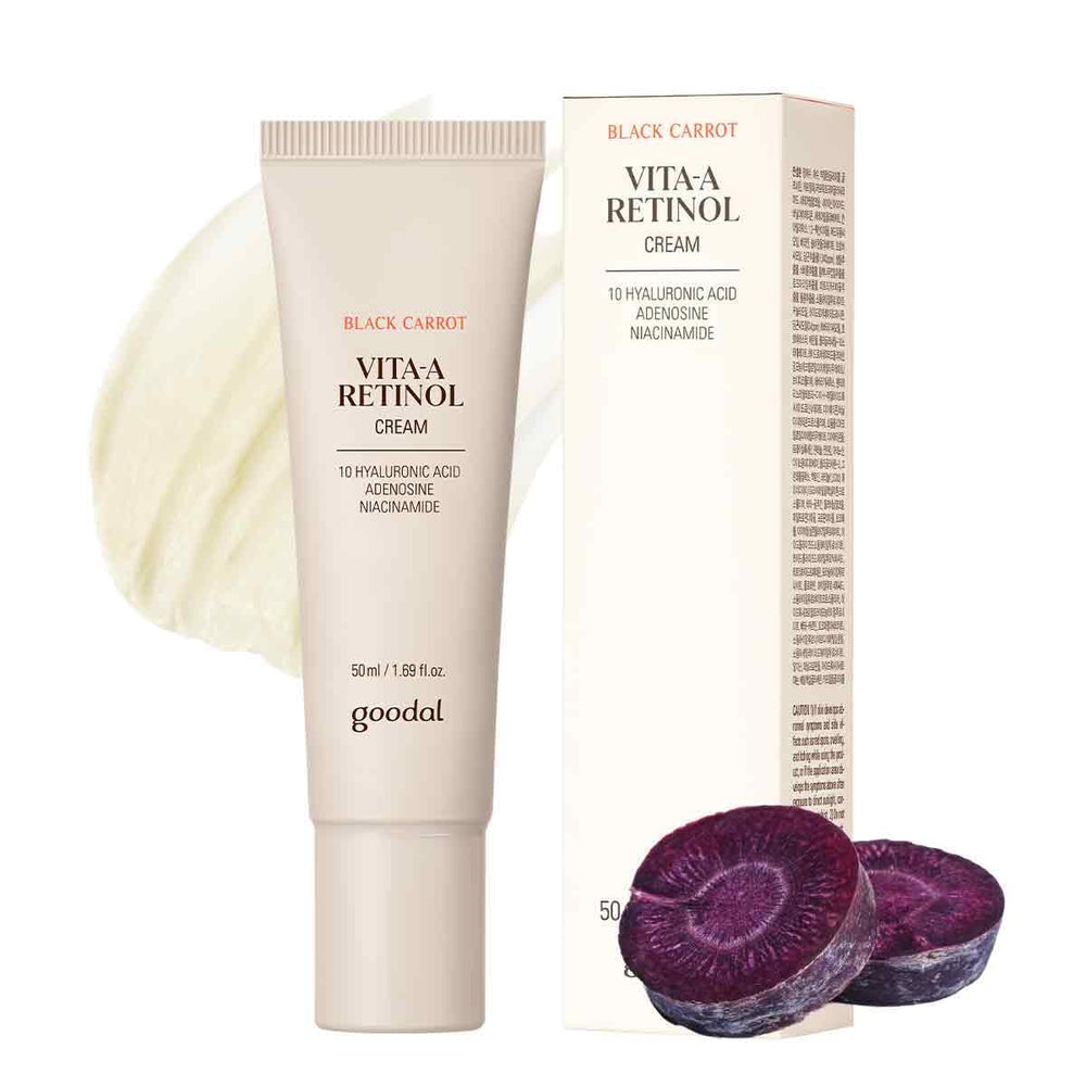 GOODAL Black Carrot Retinol Cream bottle on display, shows premium hydration benefits