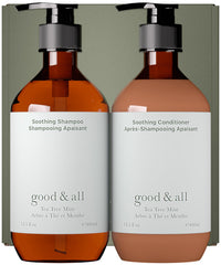 Good&All tea tree shampoo bottle offers a refreshing scalp cleanse