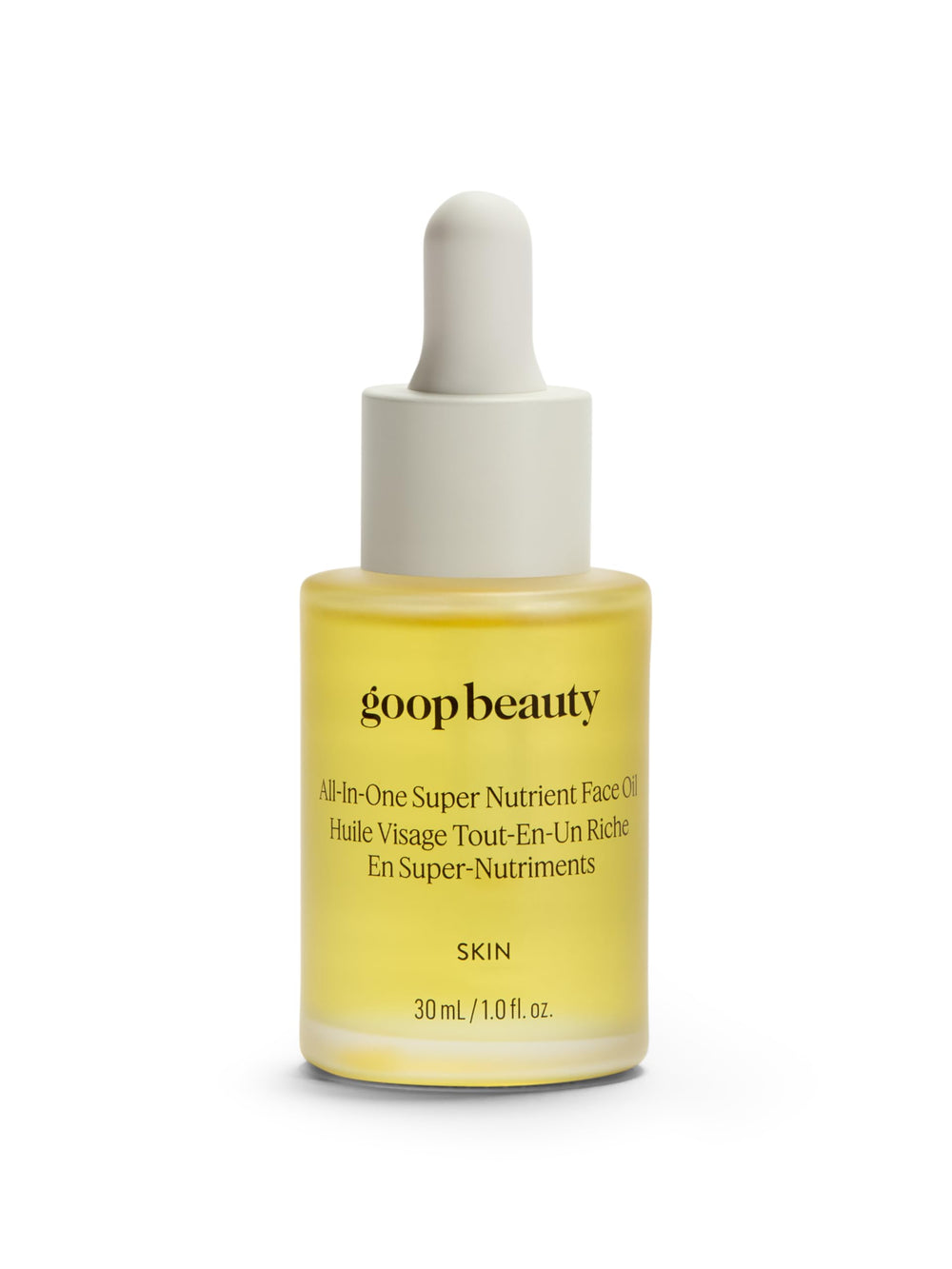 goop Beauty Nutrient Face Oil bottle close-up highlighting nourishing premium formula