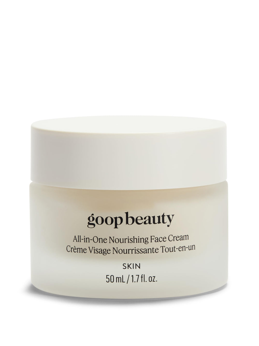 Goop Nourishing Face Cream packaging close-up highlighting premium formula for skin hydration.