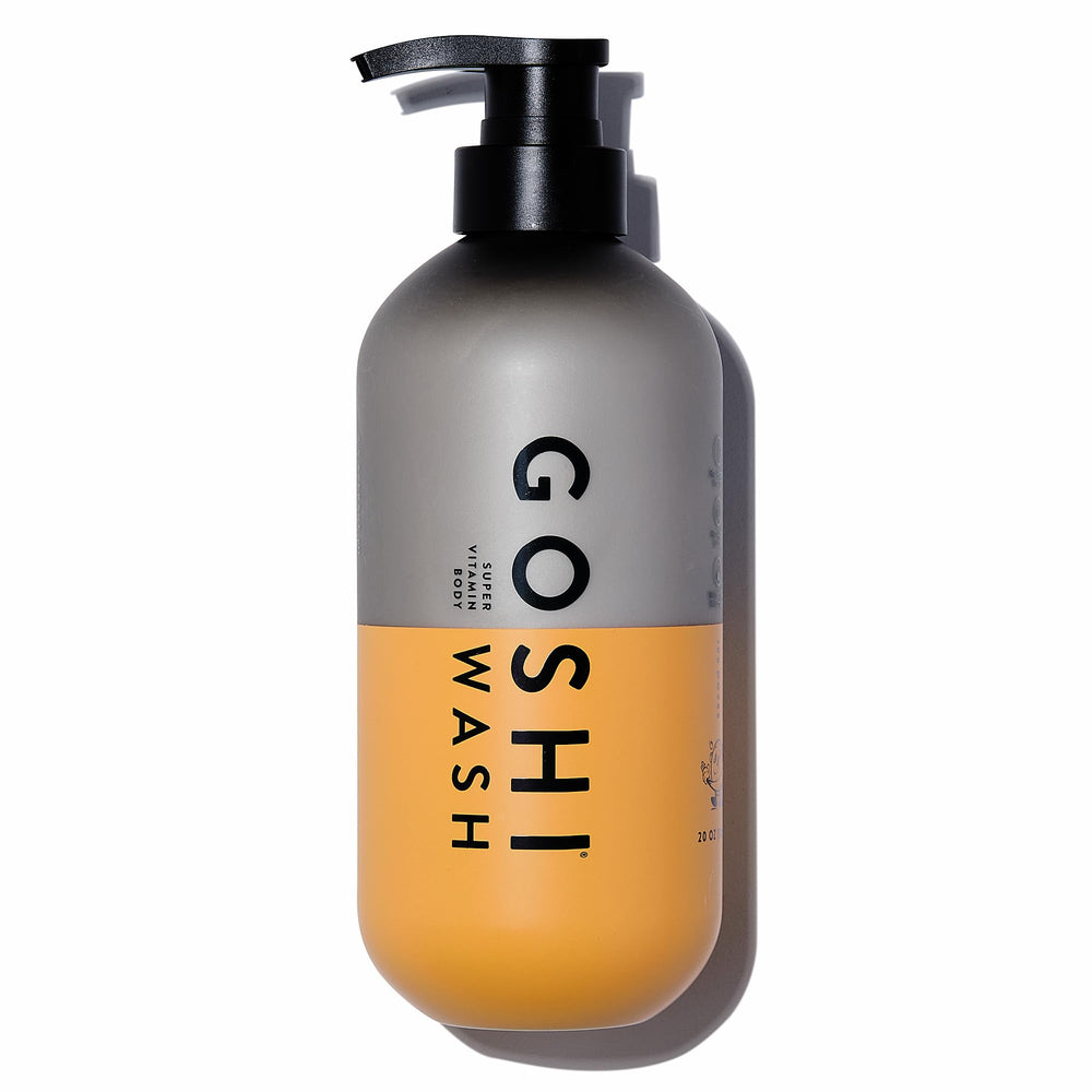 GOSHI Super Vitamin Body Wash bottle pour shows easy, concentrated cleansing for all skin types.