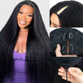 Goulus Kinky Straight V Part Wig 18in cap closeup shows natural hairline and texture.