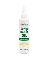 Grahams Natural Scalp Relief Oil bottle closeup for soothing scalp care.