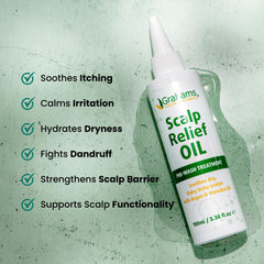 Grahams Natural Scalp Relief Oil droplets on scalp illustrate quick absorption.