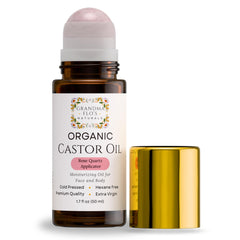 Grandma Flo's Naturals castor oil bottle in amber glass protects from light and preserves freshness.