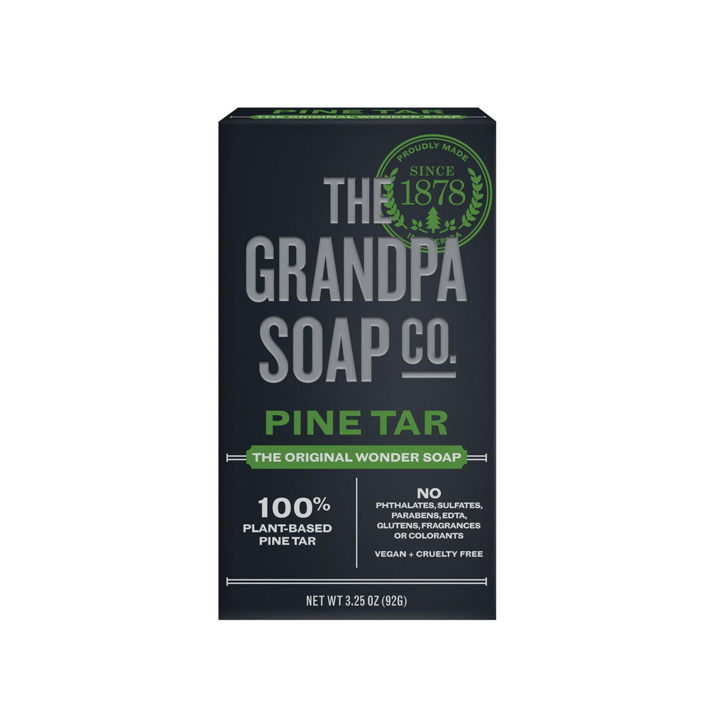 Grandpa Soap Company pine tar soap bar with rugged texture for daily cleansing.