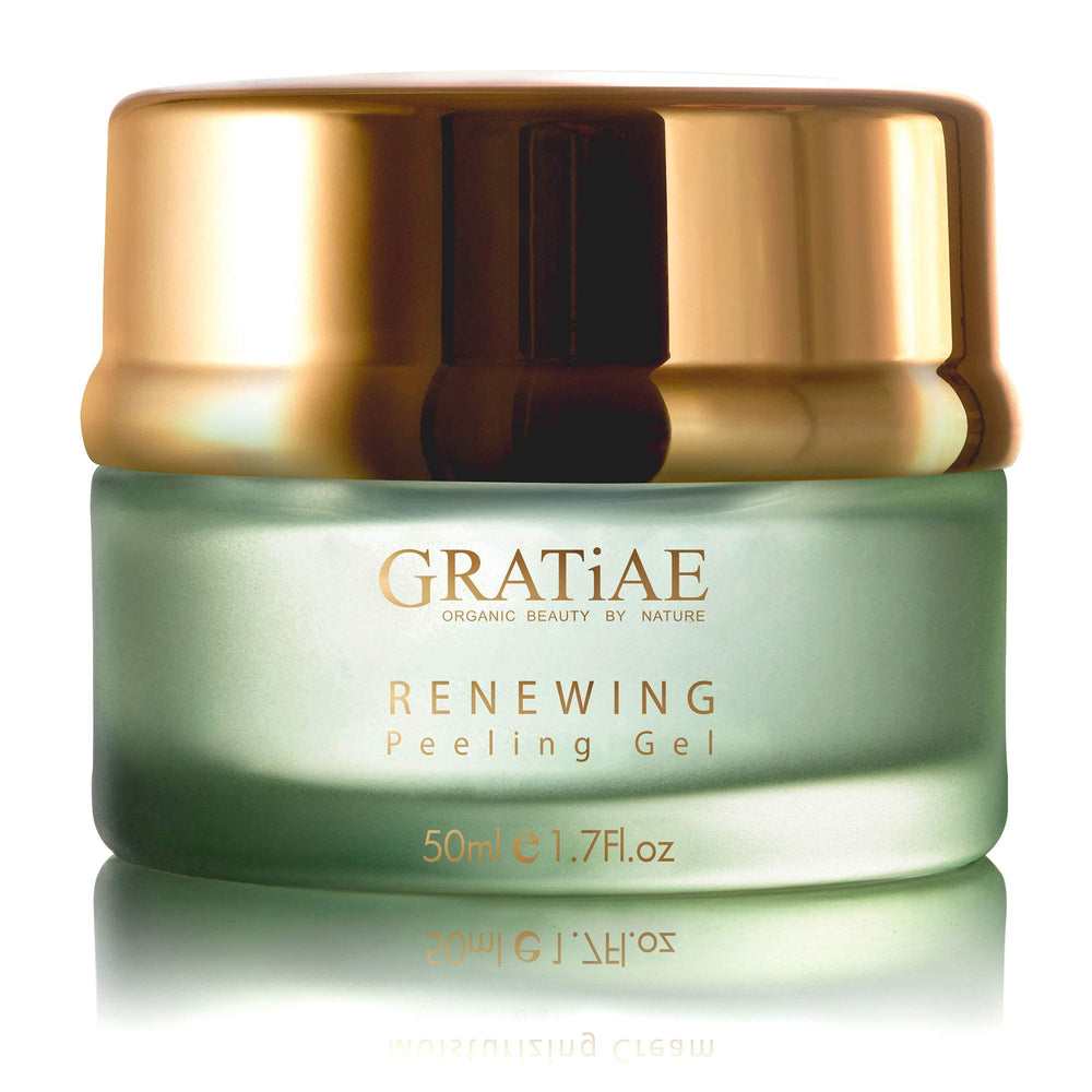 Gratiae bottle pour demonstrates convenient, mess-free application of the renewing peeling gel