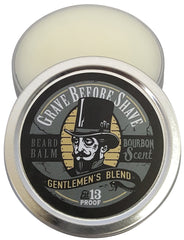 Grave Before Shave bourbon sandalwood scent packaging evokes a refined masculine vibe.