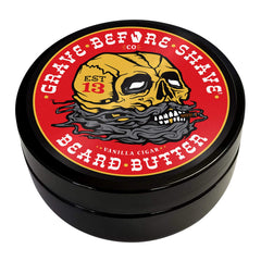Grave Before Shave Cigar Beard Butter packaging highlights premium oils and 4 oz size