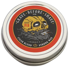 Grave Before Shave Fisticuffs Cigar Blend tin providing strong moustache hold