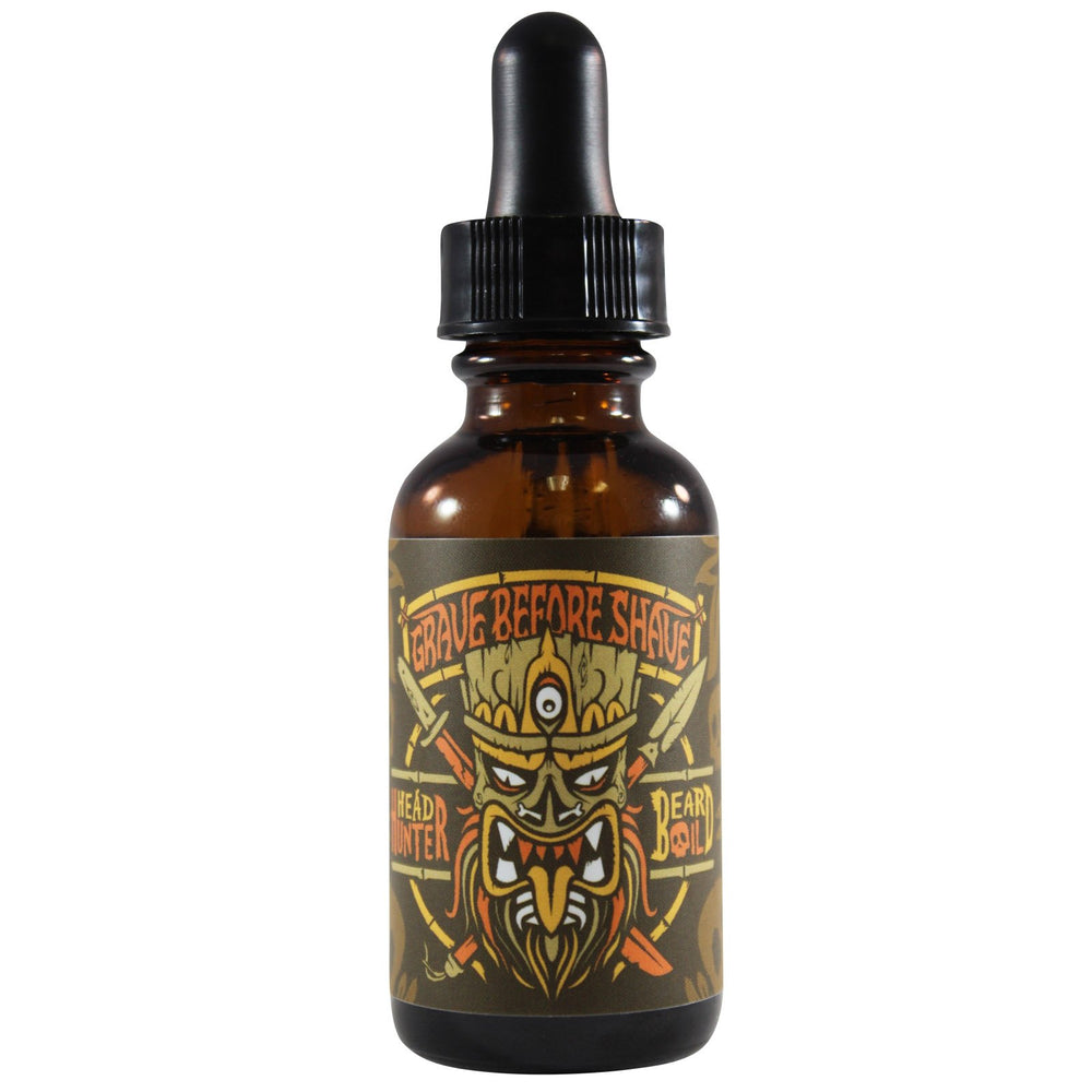 Grave Before Shave Head Hunter Beard Oil bottle, tropical aroma for moisturized beard