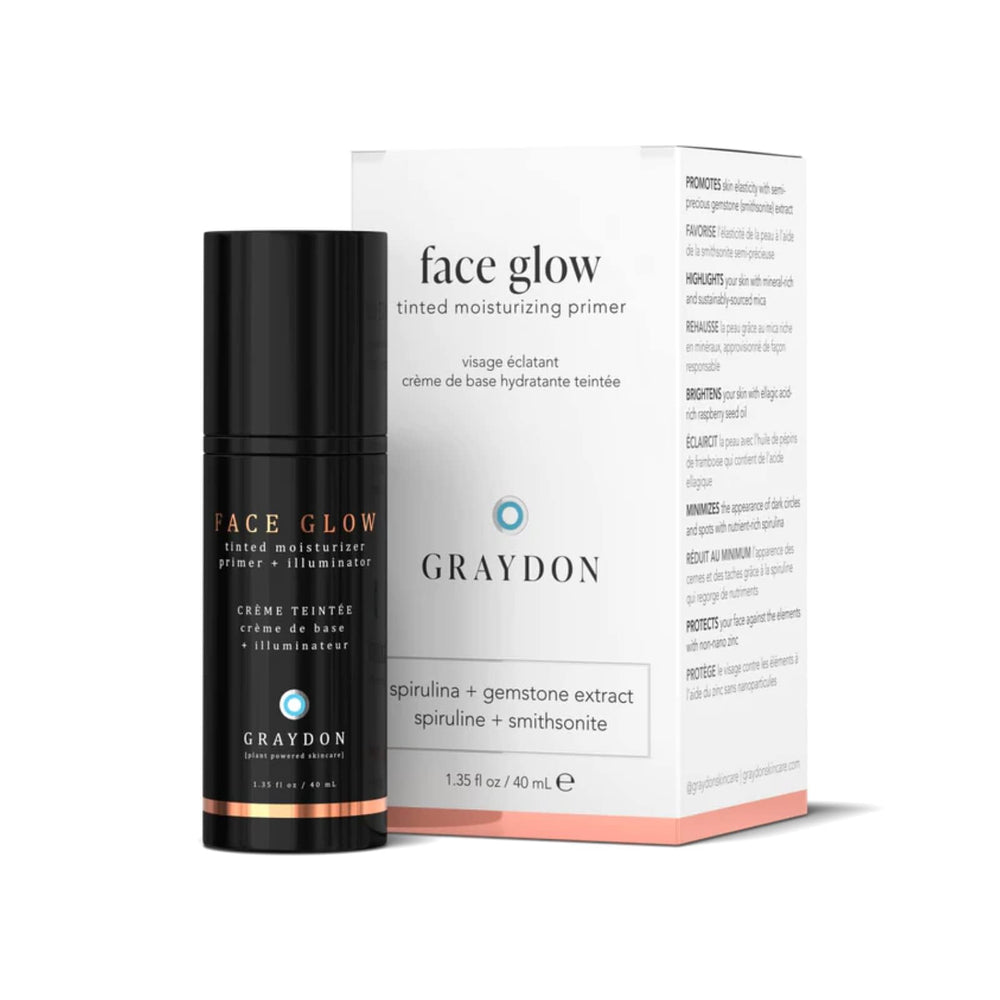 Graydon Face Glow packaging close-up for premium, skincare-forward primer.