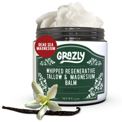 Grazly whipped beef tallow jar, creamy texture for deep hydration.