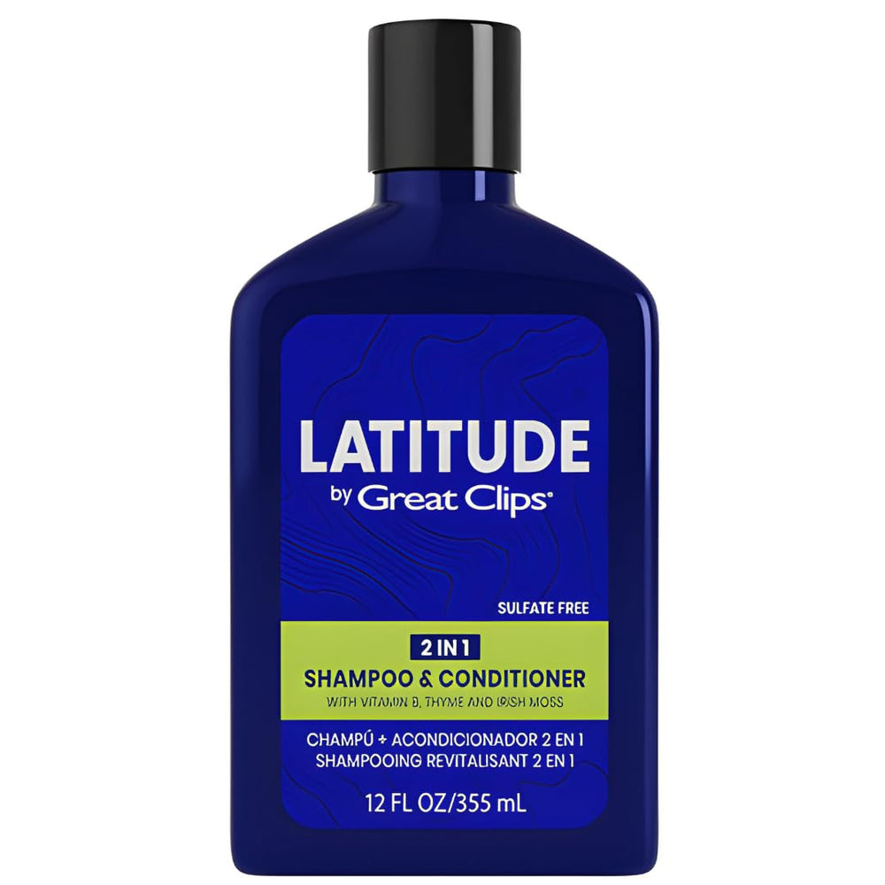 GREAT CLIPS Latitude bottle front view highlights 2-in-1 shampoo conditioner.