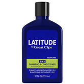 GREAT CLIPS Latitude bottle front view highlights 2-in-1 shampoo conditioner.