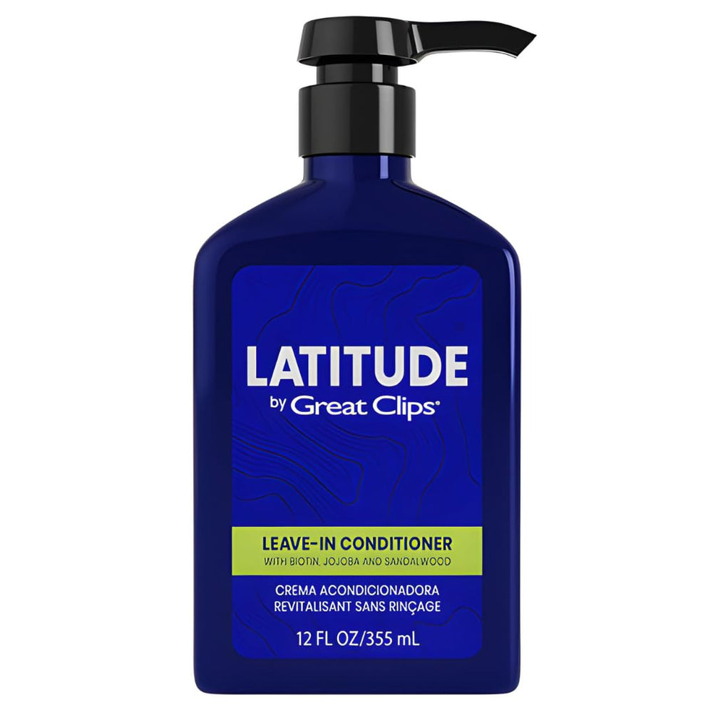 Great Clips Latitude leave-in conditioner bottle for hydrated, manageable hair.