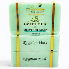 Grecian Soap Company goat milk bar with Egyptian musk in a package display for daily use