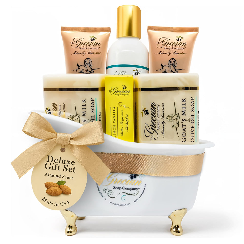 The Grecian Soap Company deluxe gift basket 6pcs, spa-ready gift.