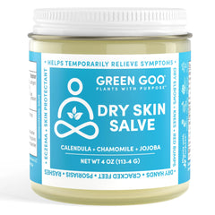 Green Goo Dry Skin Salve bottle showing natural packaging and product name for hydration.