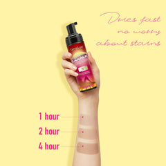 Green Luxe tanning mousse pump bottle controls product usage for clean application.