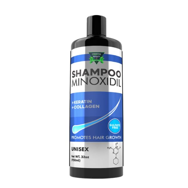 GREEN ROYALTY Minoxidil Shampoo bottle with sulfate-free daily cleanse for hair.