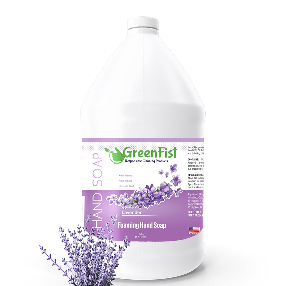 GreenFist foaming hand soap refill Lavender jug with rich lavender foam for daily use.