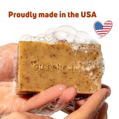 Greenfreshlab soap on dish showcasing clean, inviting daily cleansing.