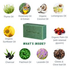 Greenfreshlab Thyme + Rosemary Soap Bar ingredients close-up emphasizes coconut oil for hydration.