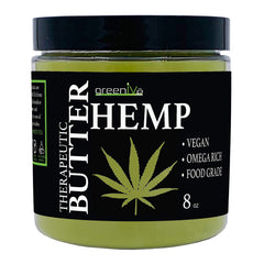 GreenIVe hemp butter jar back label detailing purity and third-party testing information.