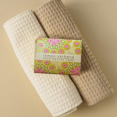 Greenwich Bay Lemon Verbena soap on display in a gift-ready bathroom setup