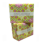 Greenwich Bay Lemon Verbena soap set packaging; premium triple milled bars