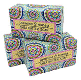 Greenwich Bay Jasmine and Honey soap bar with exfoliating texture for a gentle cleanse.