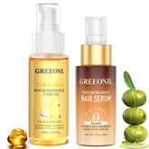 GREEONIL Hair Oil argan bottle for frizz smoothing and shine.