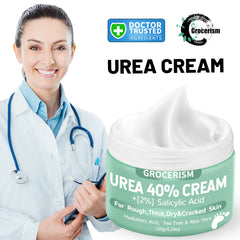 Grocerism Urea Cream applied on feet to soften calluses.