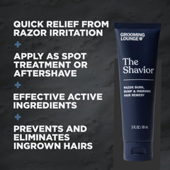 Grooming Lounge Shavior Post Shave Remedy bottle applies smoothly to soothe bumps
