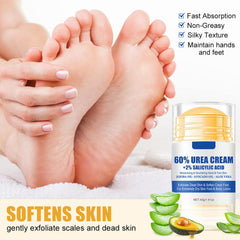 Texture closeup of Grospe 60% Urea Foot Cream highlighting smooth, non-greasy consistency