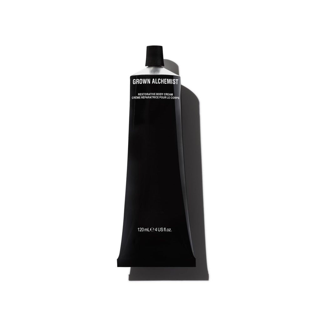 Grown Alchemist Restorative Body Cream bottle front for everyday hydration and premium care.