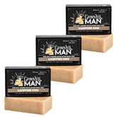 Grown Ass Man Co. Campfire King coarse exfoliant bar close-up showing pumice texture.