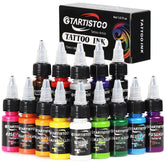 GTARTISTOO tattoo ink set with 14 vibrant colors in 15ml bottles for color variety.