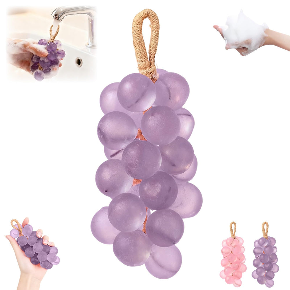 Gtyuoo grape soap on a rope cluster display for shower use