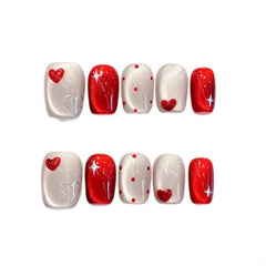 GUAACCB heart press-on nails in short coffin shape with glitter stars for fast, salon-style manicures